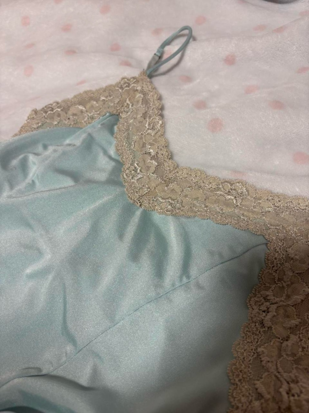Satin Lace Cami in teal and cream - Picture 3 of 5